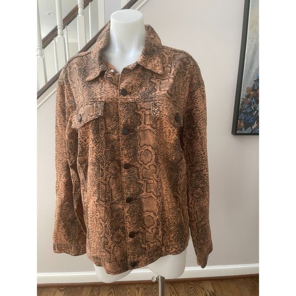 NWT FREE PEOPLE Brown Snake Trucker Jacket - Size XL - Picture 5 of 8